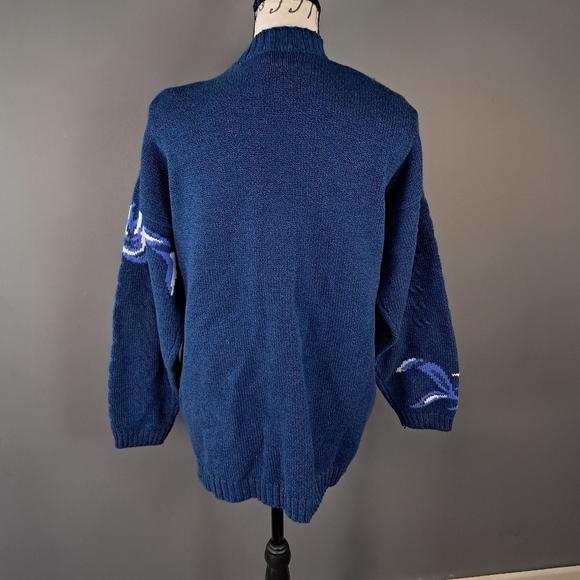 Vintage Womens Size Medium Cardigan Sweater Blue Floral Picone Sport 100% Cotton - Picture 2 of 7